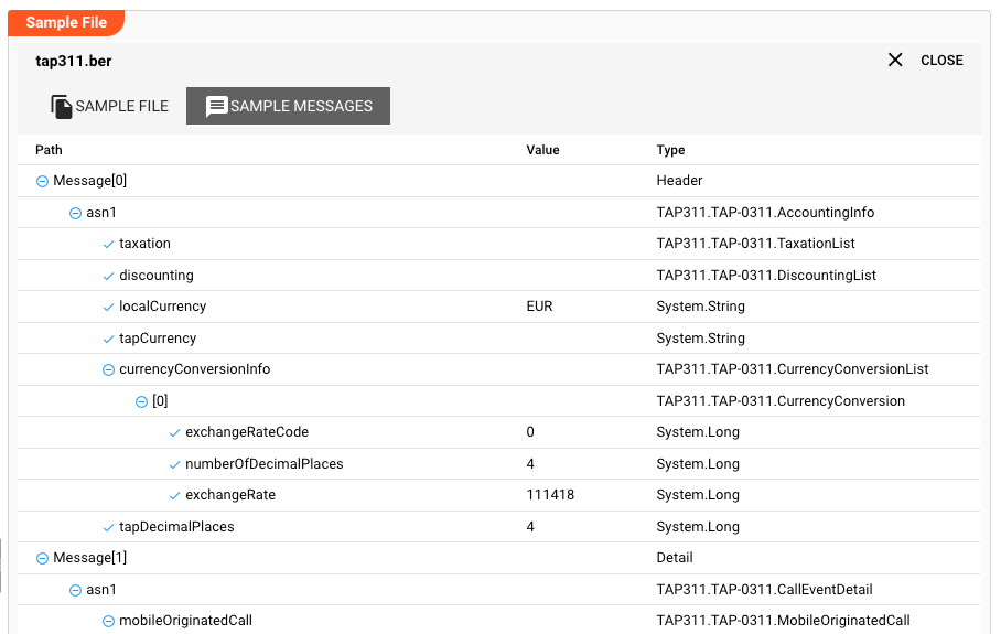 Sample File Viewer Parsed Values