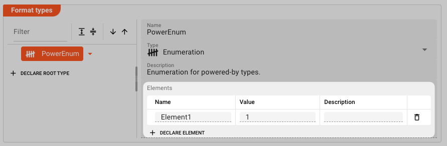 PowerEnum Declare Element (Format Data Dictionary)