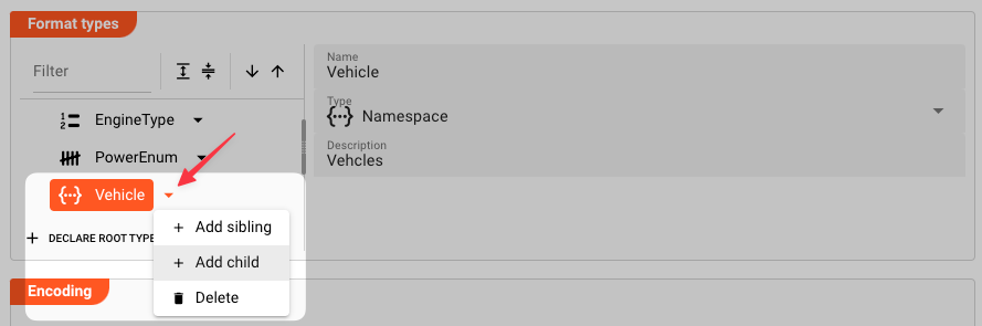 Vehicle Type add Child (Format Data Dictionary)