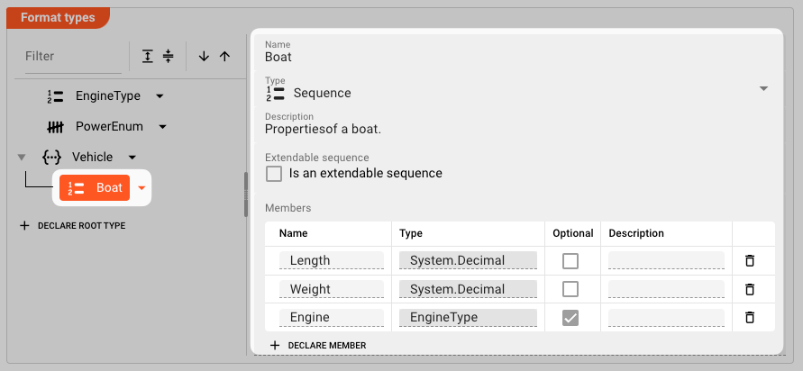 Boat Element Declaration (Format Data Dictionary)