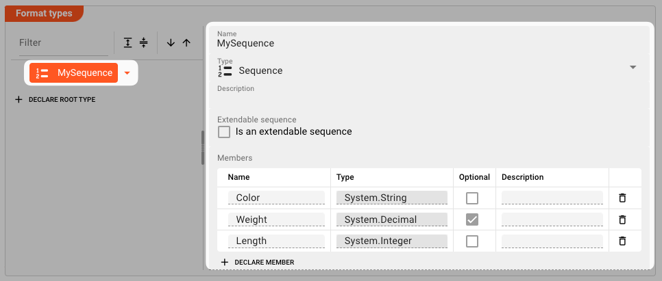 Sequence Declaration (Array Data Dictionary)