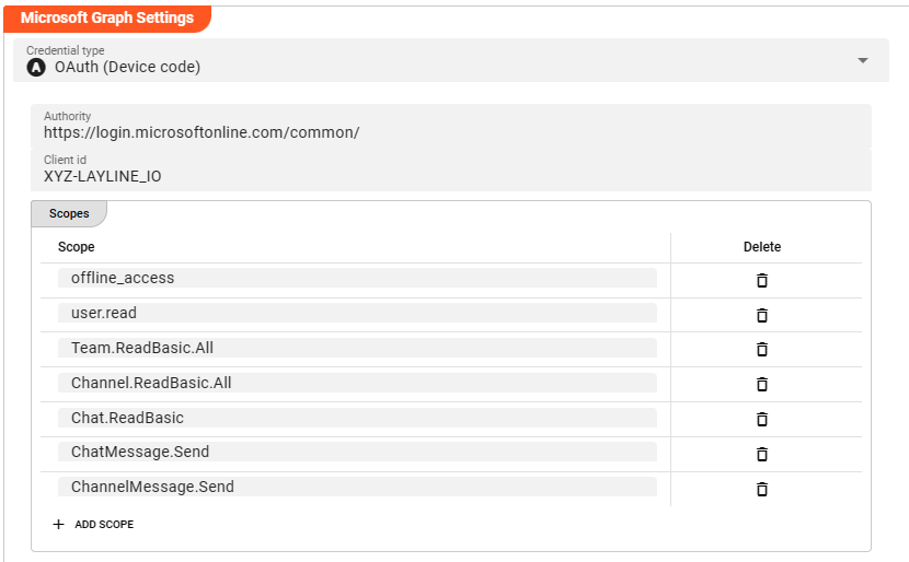 Microsoft Graph Settings (Connection MS Graph)