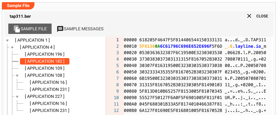 Sample File Viewer with loaded file (Format ASN.1)