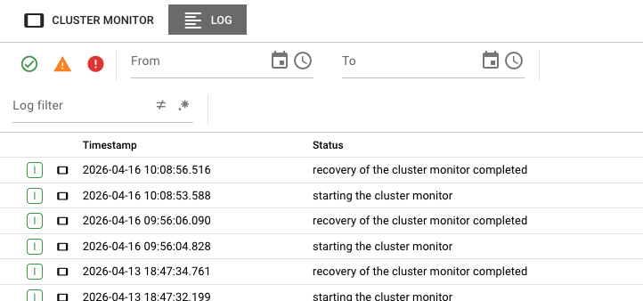 Cluster Monitor log tab