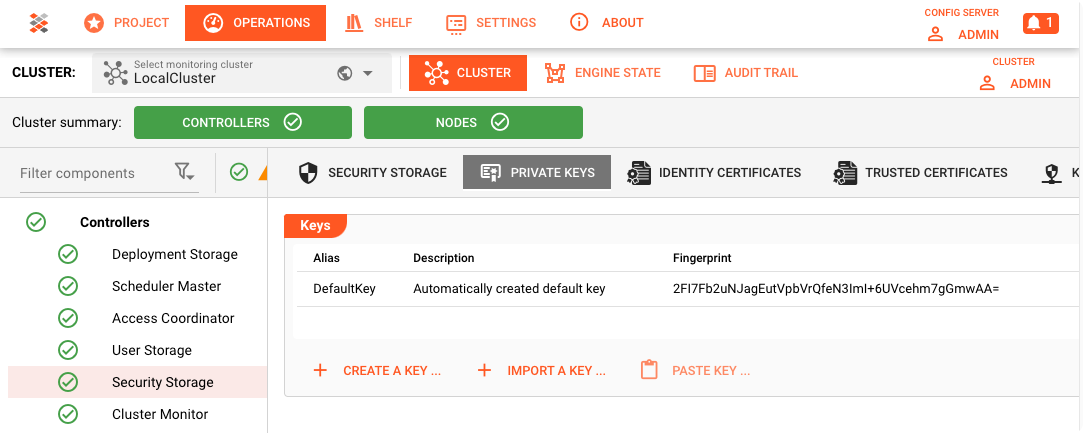 Security Storage of a specific Reactive Cluster (Secret Management)