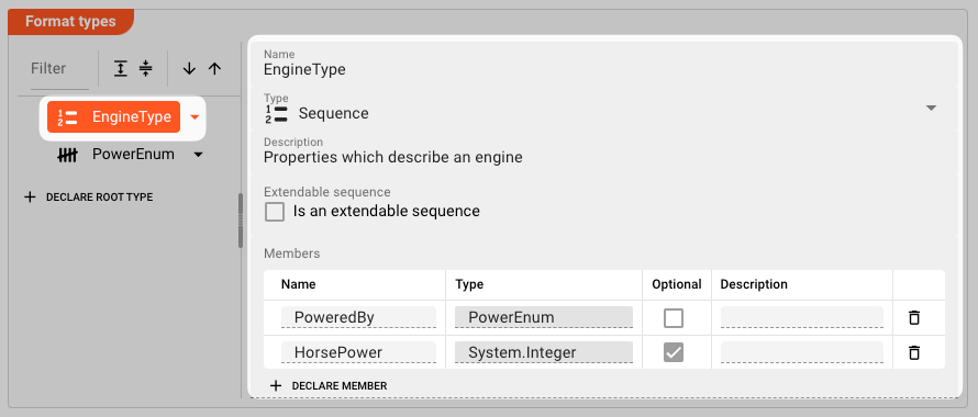 EngineType Declaration (Format Data Dictionary)