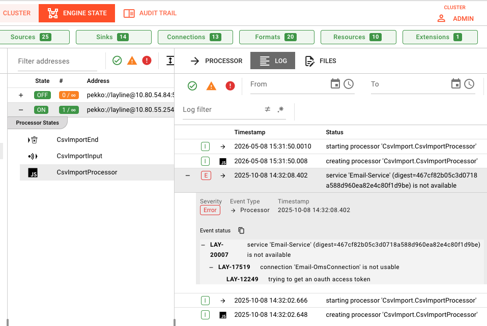 Engine State Log tab
