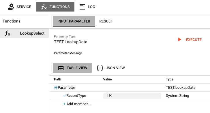 Functions tab showing function list and input parameter panel