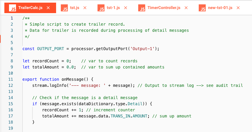 JavaScript Processor editor