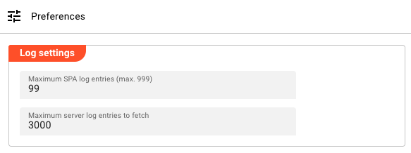 Application Settings Preferences showing Log settings section