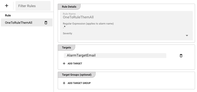 Rules tab showing the OneToRuleThemAll rule with targets and target groups